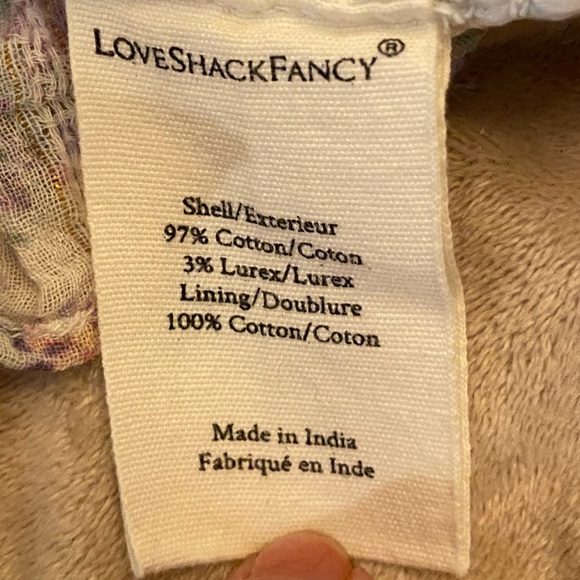 LoveShackFancy Smocked Saba Crop Top Floral Ruffle Blouse White Purple Size XL - Picture 8 of 9